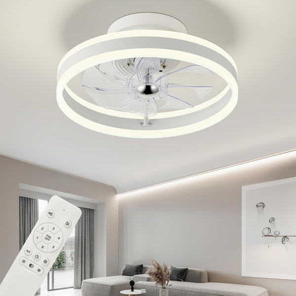 RIYNFO Flush Mount Ceiling Fan with Light – 6-Speed Reversible, Remote Control | BNIB