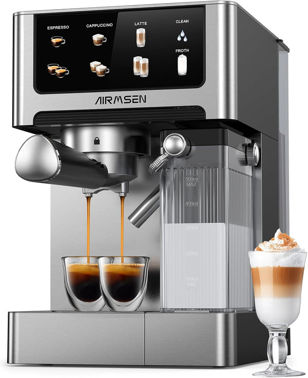 AIRMSEN 20 Bar Espresso & Cappuccino Machine – 3‑in‑1 Dual Boiler with Automatic Milk Frother | Used‑Like New