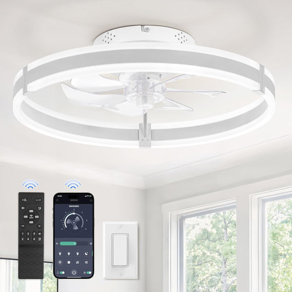 Hordxin Flush Mount Ceiling Fans with Lights and Remote, 19.7''