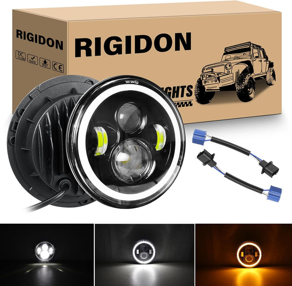 RIGIDON 7-Inch Round LED Headlights (2-Pack) – High/Low Beam with DRL & Turn Signals | BNIB