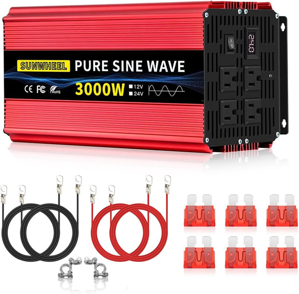 SUNWHEEL 3000W 24V Pure Sine Wave Inverter – DC to 110V/120V AC Power Converter | Used Like New