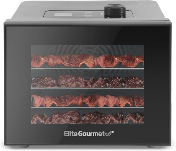 Elite Gourmet 4-Tray Stainless Steel Food Dehydrator – Adjustable Temperature Control | BNIB