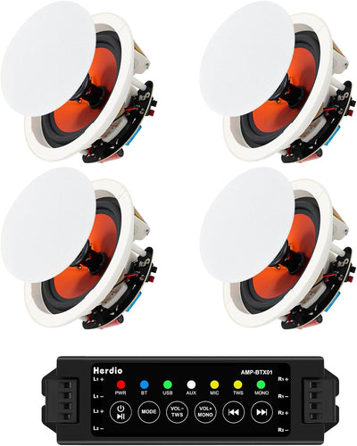 Herdio 8-Inch 800W Bluetooth Ceiling Speakers (2 Pairs / 4 Speakers) – Recessed In-Ceiling Speaker System – Wireless Surround Sound | BNIB