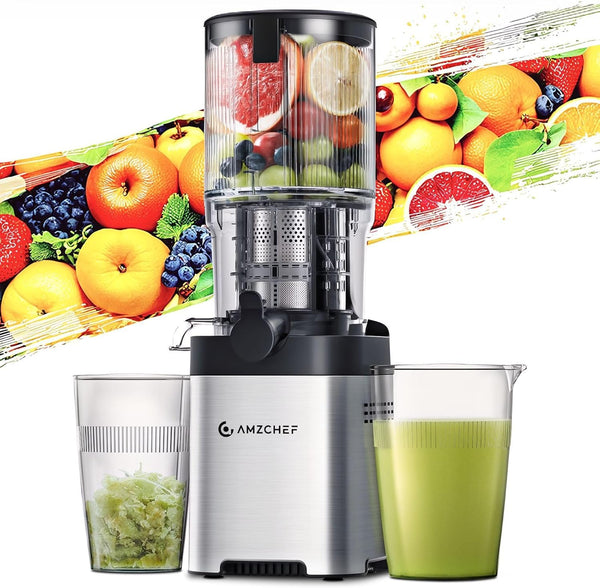 AMZCHEF Juicer Machine, Cold Press Juicer 5.4" Large Feed Chute