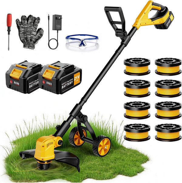 FzzboFlow 21V 14-Inch Cordless String Trimmer – Battery Powered Weed Eater with Wheels | Used As Is