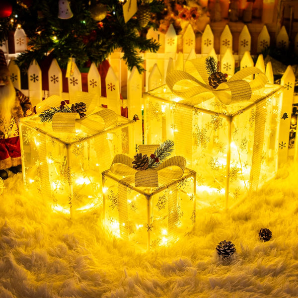 MICLIONLED Set of 3 Christmas Lighted Gift Boxes