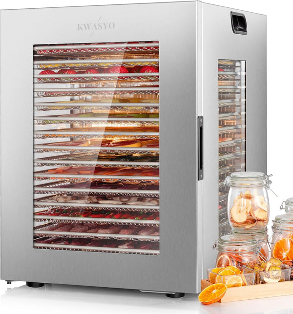 KWASYO 1200W 15-Tray Stainless Steel Food Dehydrator – Large Capacity 360° Drying | BNIB